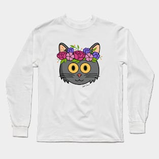 Gray kitty with flower crown Long Sleeve T-Shirt